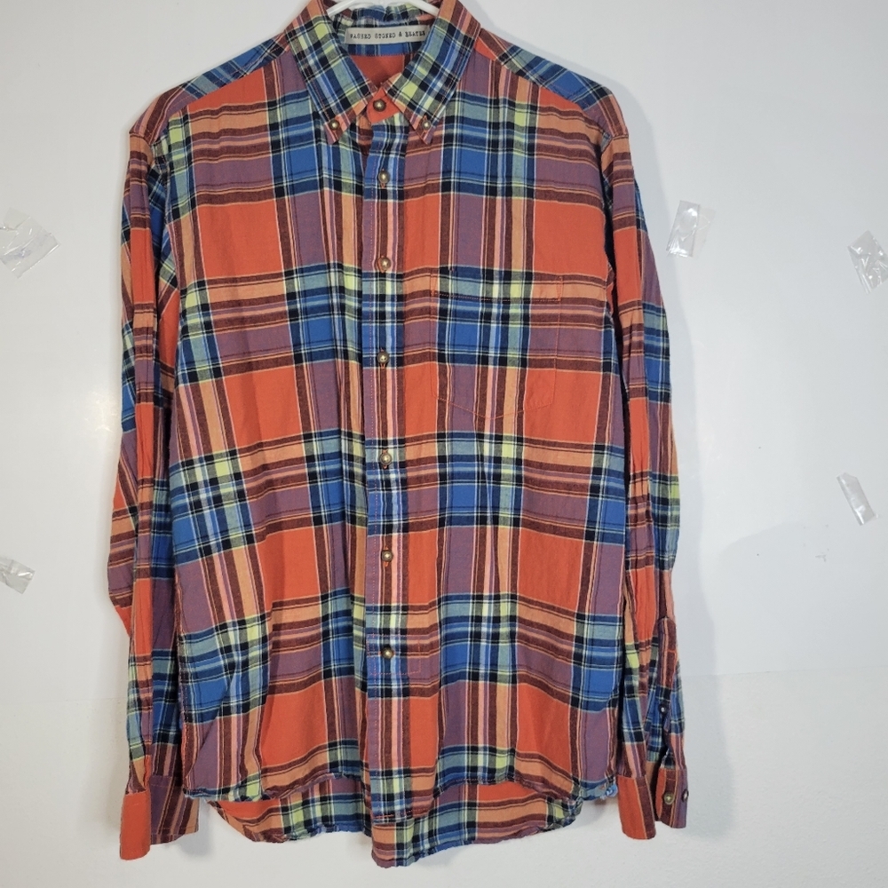 Mens Washed, Stoned and Beaten LS Button front Shirt 100% cotton Size M